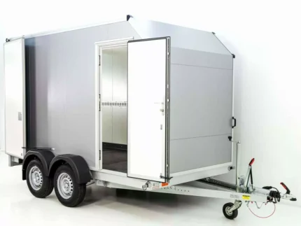 Remorque fourgon Vezeko 184x355cm hauteur : 205cm 2,7t|45°|porte|argent