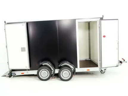Remorque à plateau abaissable Vezeko 157x344cm hauteur:190cm 2,7t|porte|noir